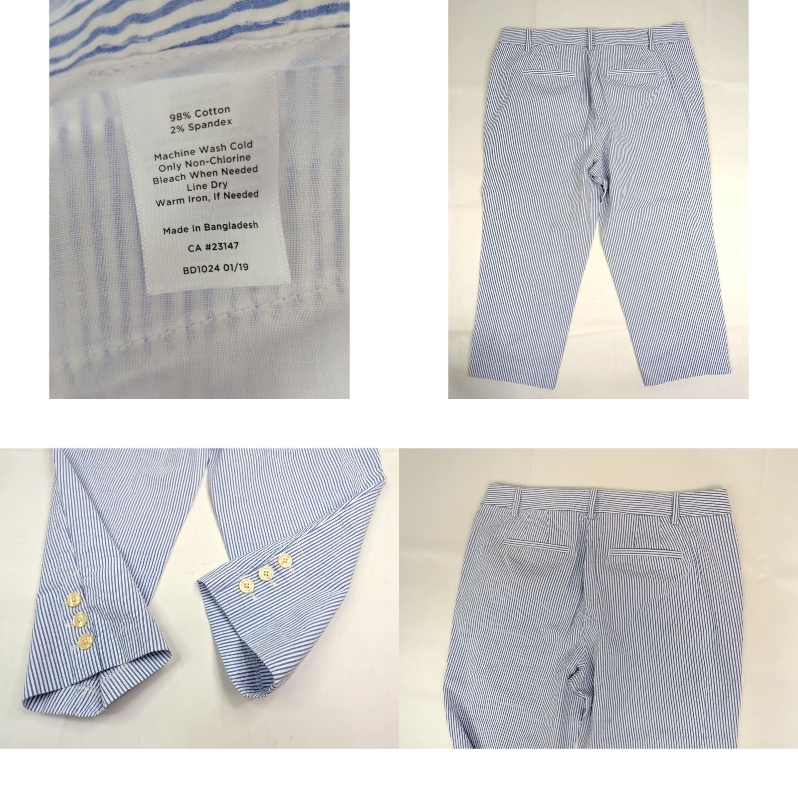 Talbots Talbots Capri Pants Women 10P Petite 32x20 Seersucker Striped Blue 90s Vintage Pant Casual Summer Knit Cotton Spandex Flat Front Buttons Cuffed Size 32" / US 10 / IT 46 - 8 Thumbnail