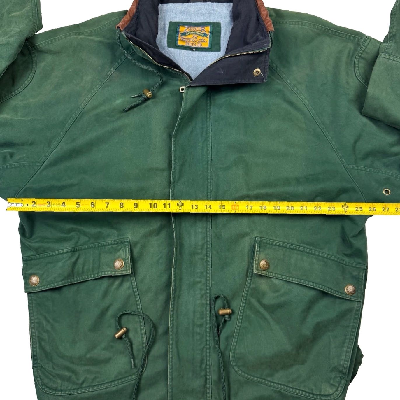 Vintage Zeidler Jacket Mens L Green Cotton Canvas Leather Collar L/S Bomber Front Pockets Size US L / EU 52-54 / 3 - 6 Thumbnail