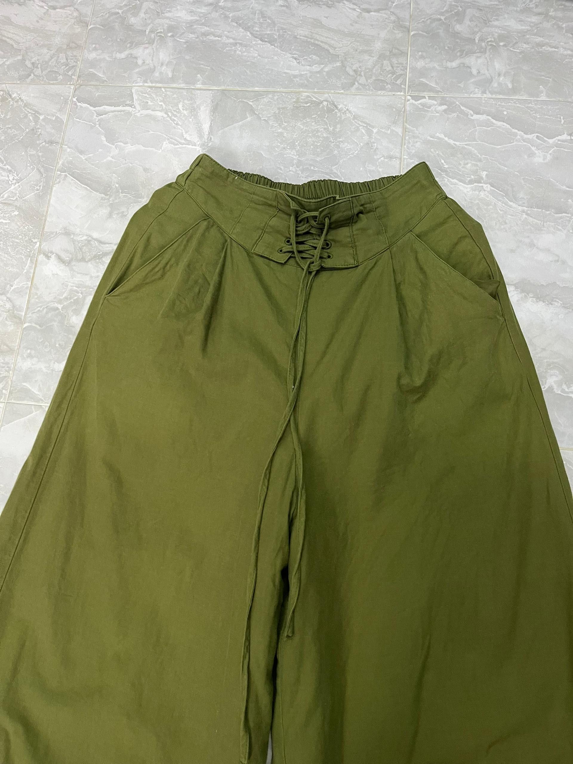 LOWRYS FARM Lowrys Farm Olive Wide Leg Lace-Up Pants Size 26" / US 2 / IT 38 - 2 Thumbnail