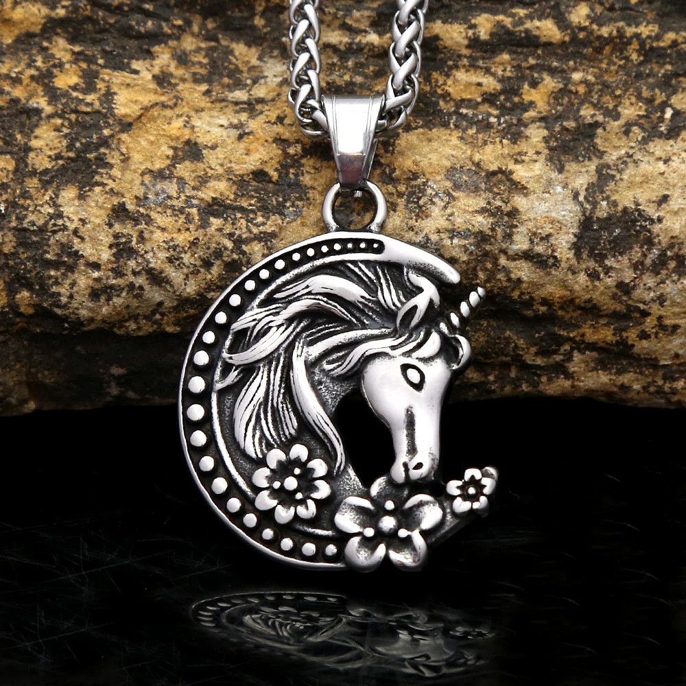 Jewelry Flower Moon Unicorn Pendant Necklaces Size ONE SIZE - 3 Thumbnail