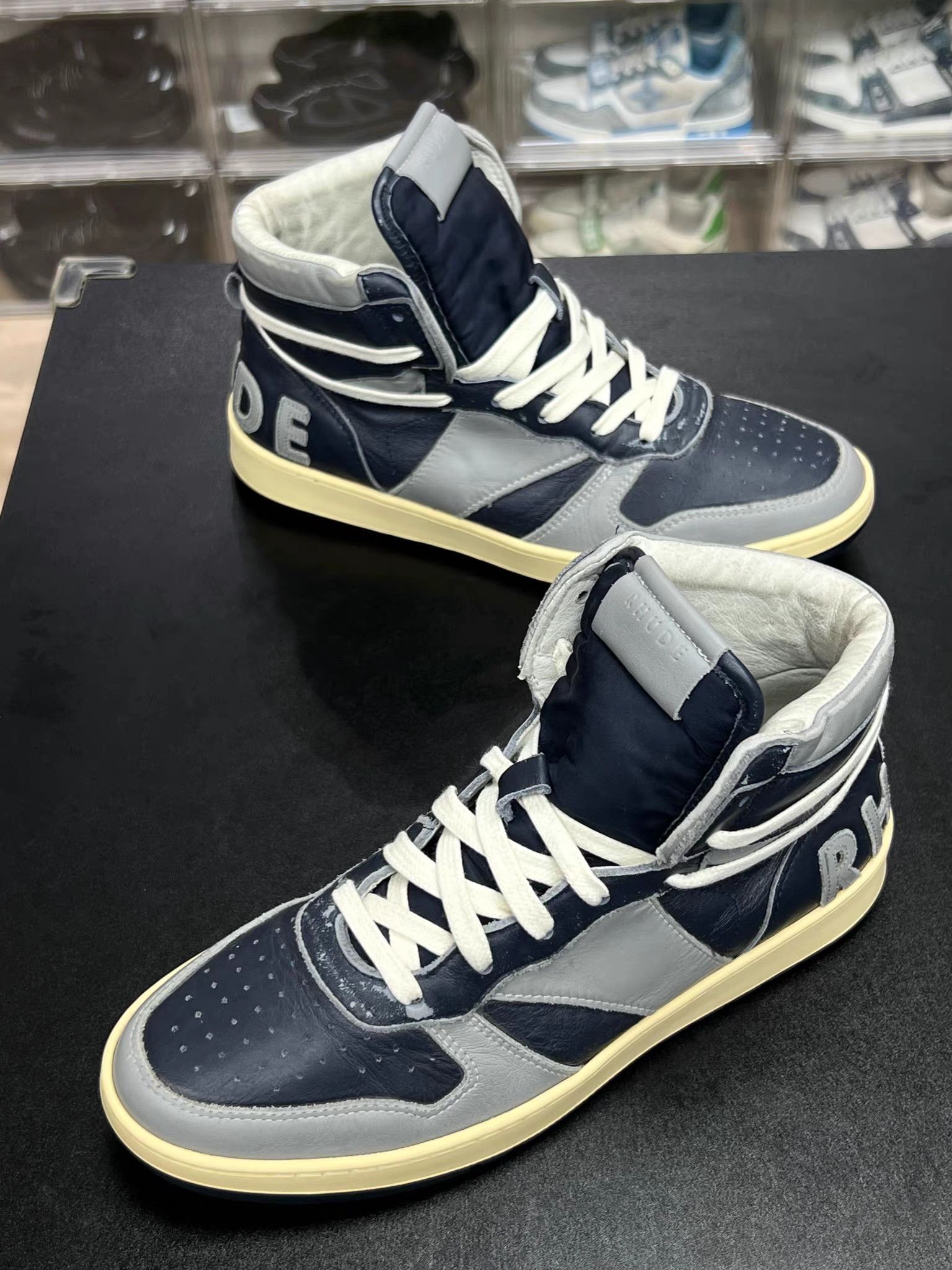 Rhude RHUDE Blue-Gray Distressed High-Top Sneakers K15 Size US 8 / EU 41 - 1 Thumbnail