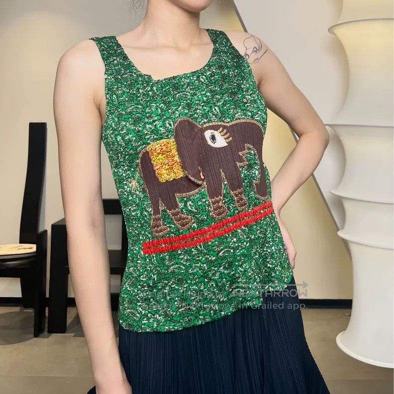 Issey Miyake Issey Miyake Green Elephant Earrings Sleeveless Vest Size L / US 10 / IT 46 - 2 Thumbnail