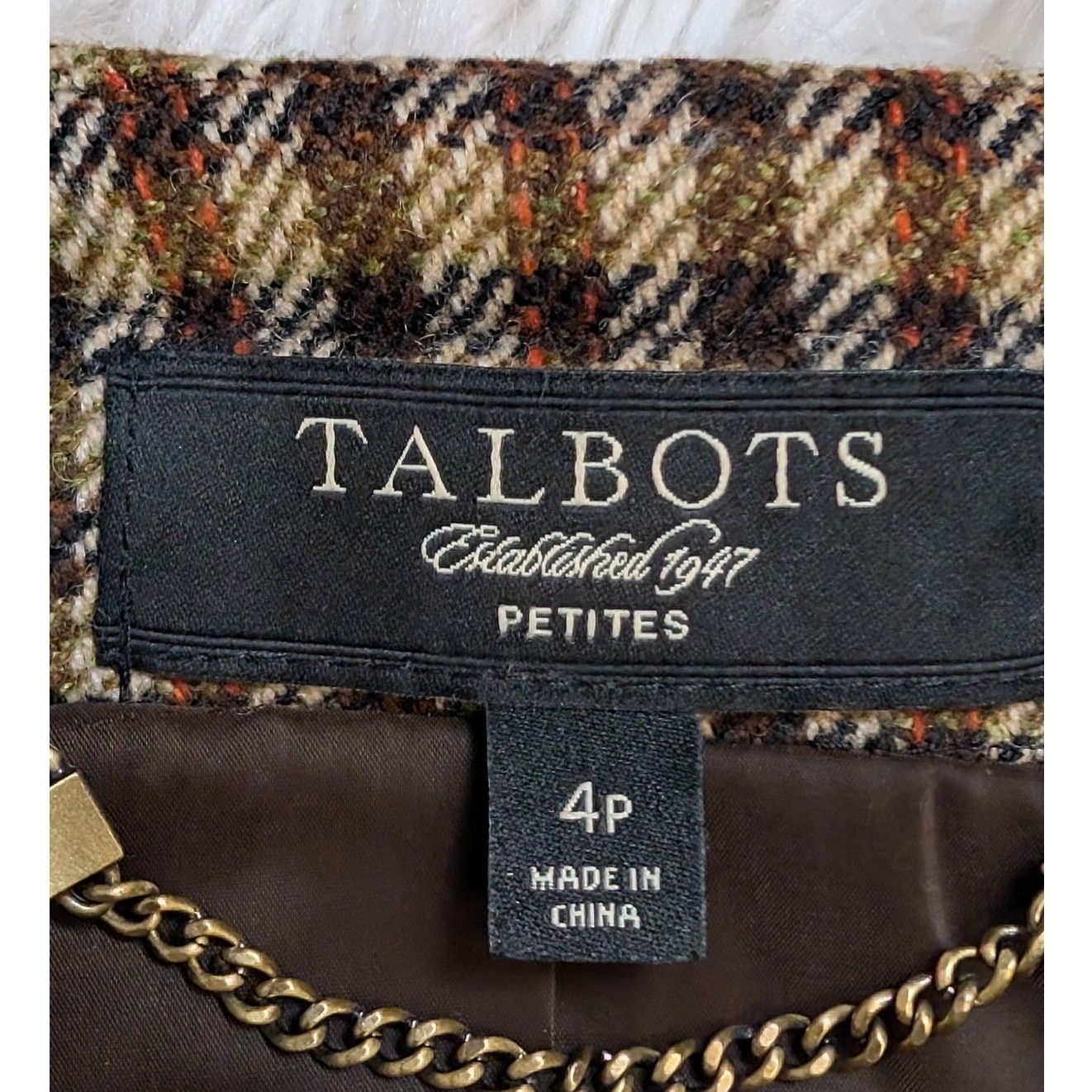 Other Vintage Talbots Wool Plaid Jacket Blazer Petite 4P Brown 90s Size S / US 4 / IT 40 - 4 Thumbnail