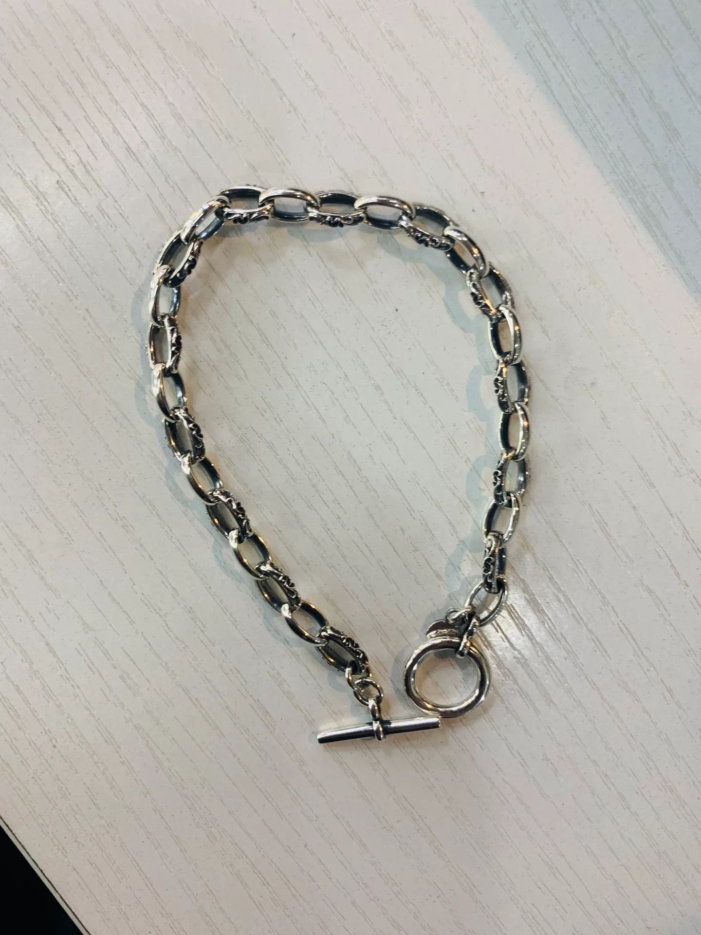 AQUA SILVER Chain Bracelet with Floral Engraving