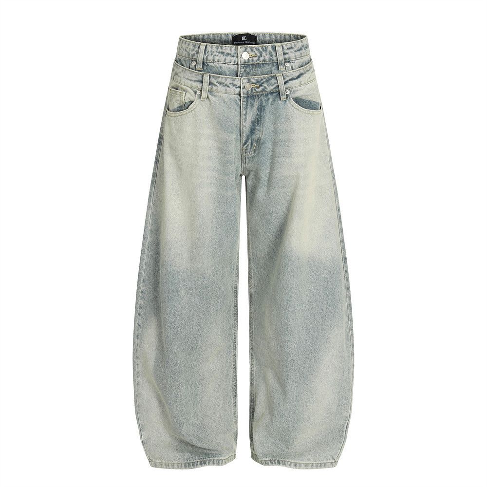 Vintage Male punk washed distressed faux two-piece patchwork jeans Size US 32 / EU 48 - 1 Thumbnail