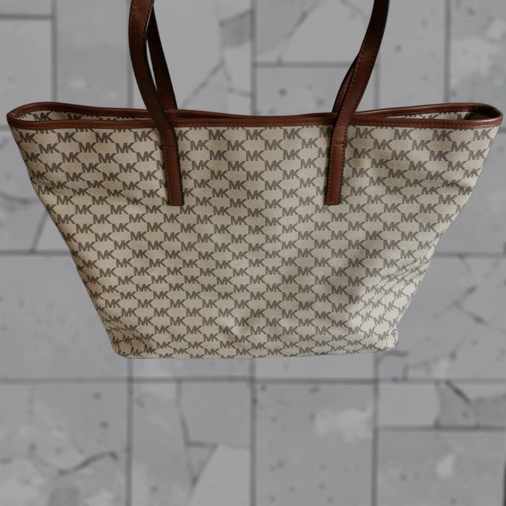 Michael Kors Michael Kors Womens Bag Beige Tote Lined Logo All Over Emry Tote Beige Womens Bag Large Size ONE SIZE - 1 Thumbnail