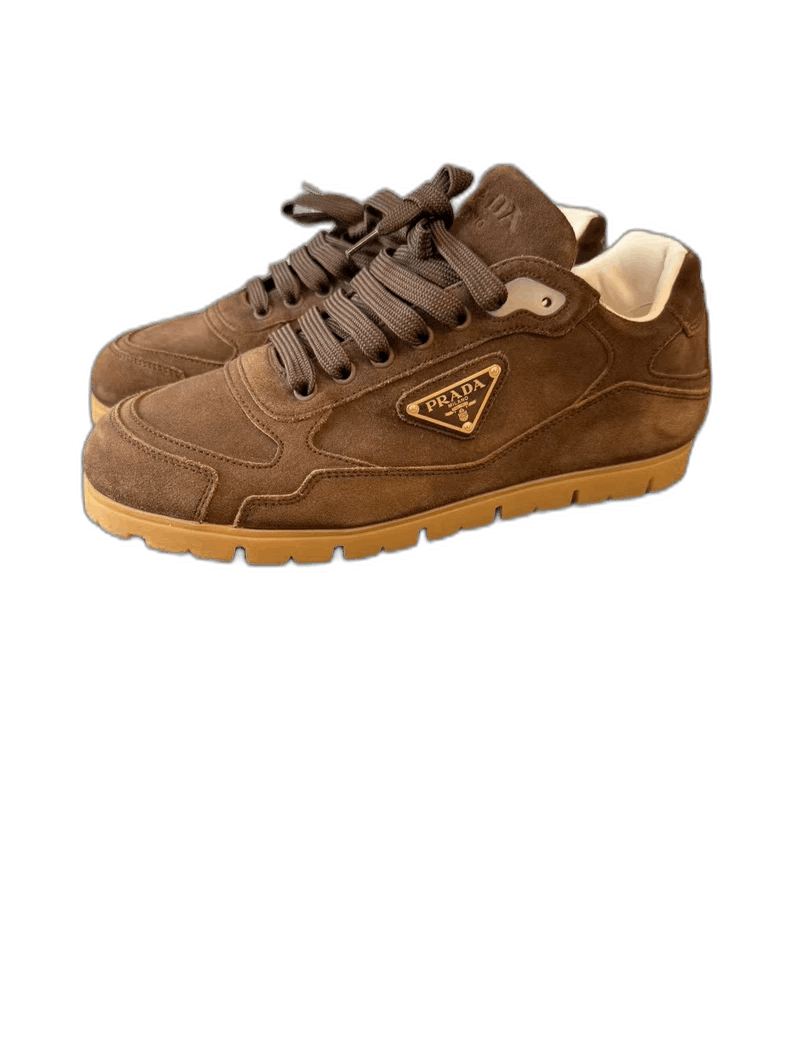 prada brown suede lowtop sneakers