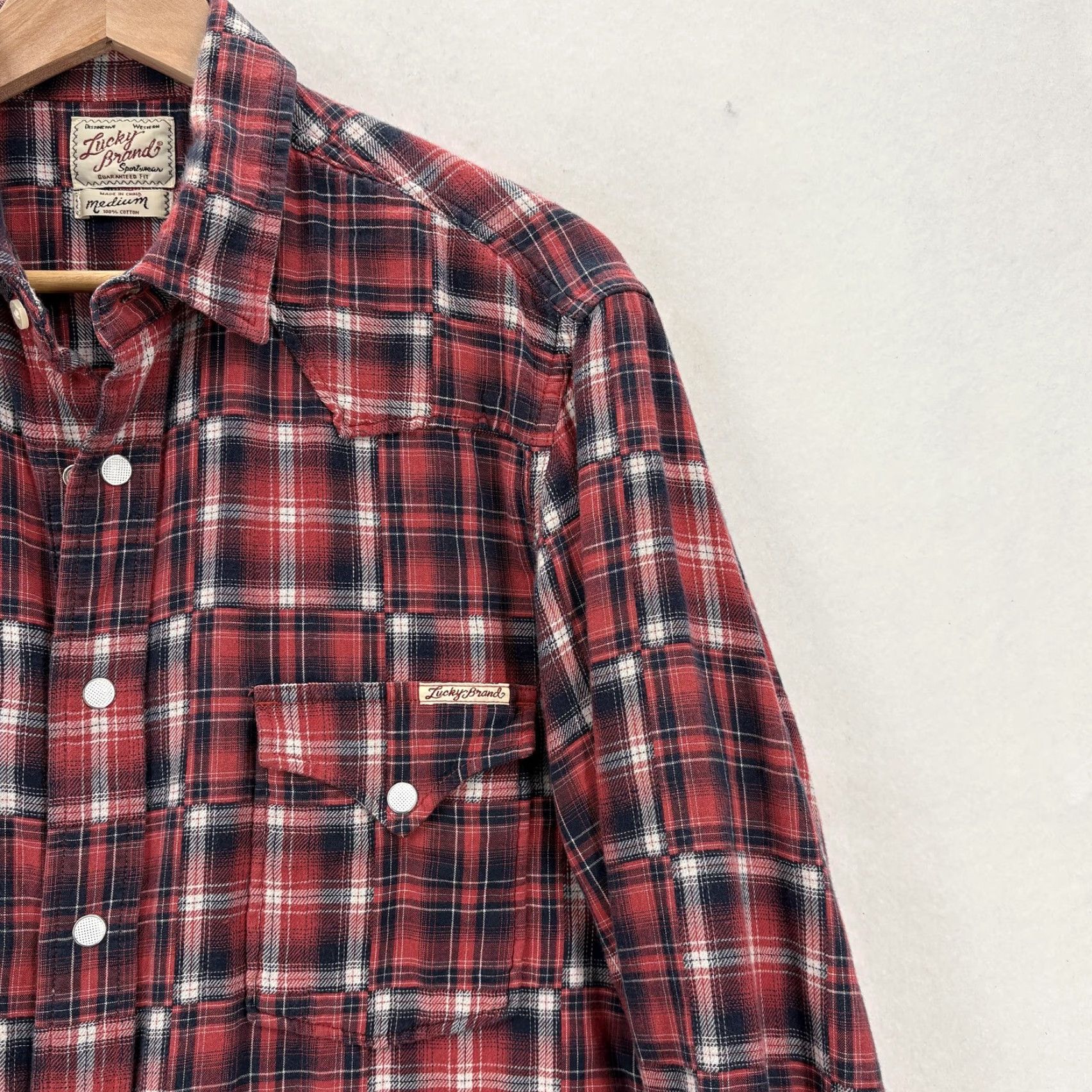 Lucky Brand Lucky Brand Shirt Mens M Red Plaid Western Pearl Snap Button Flannel Rodeo Shirt Size US M / EU 48-50 / 2 - 2 Thumbnail