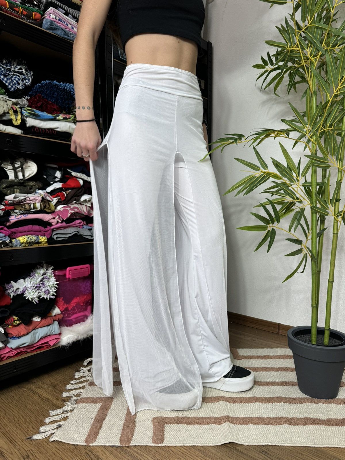 Vintage LACE RUCHES MESH FLARE PANTS Size 26" / US 2 / IT 38 - 1 Thumbnail