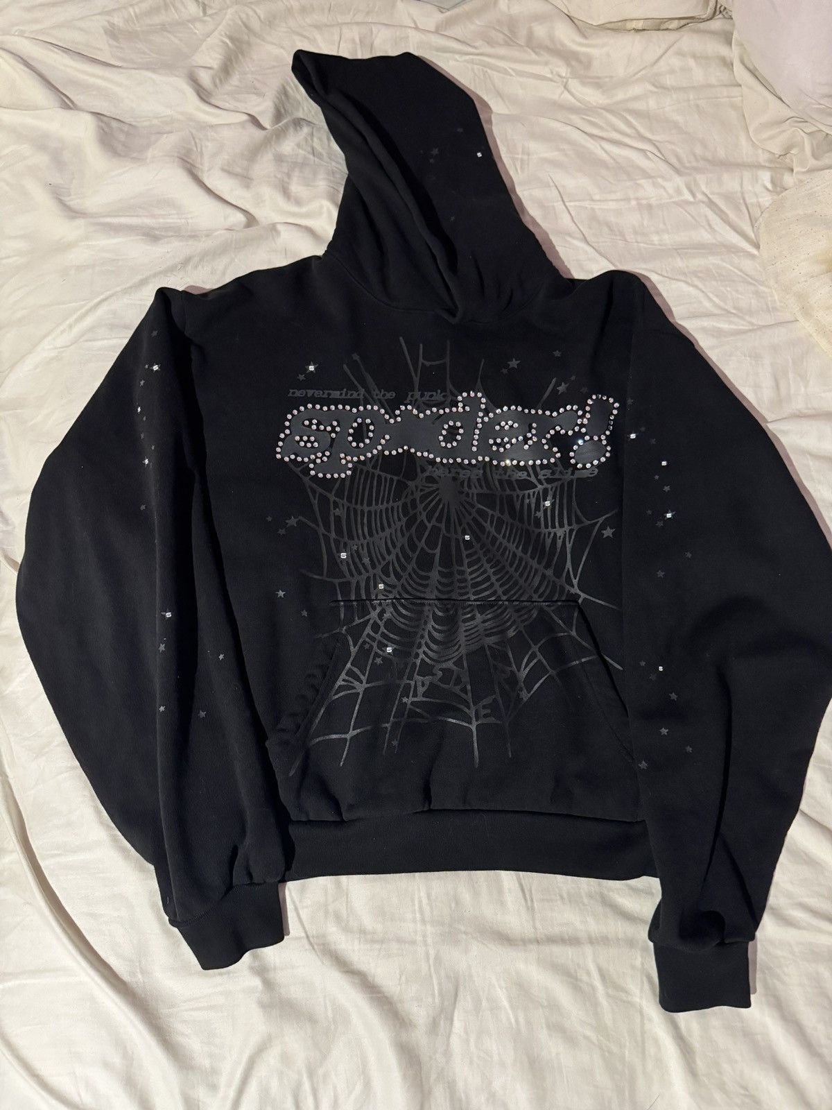 Sp5der sp5der og rhinestone hoodie black v2 | Grailed