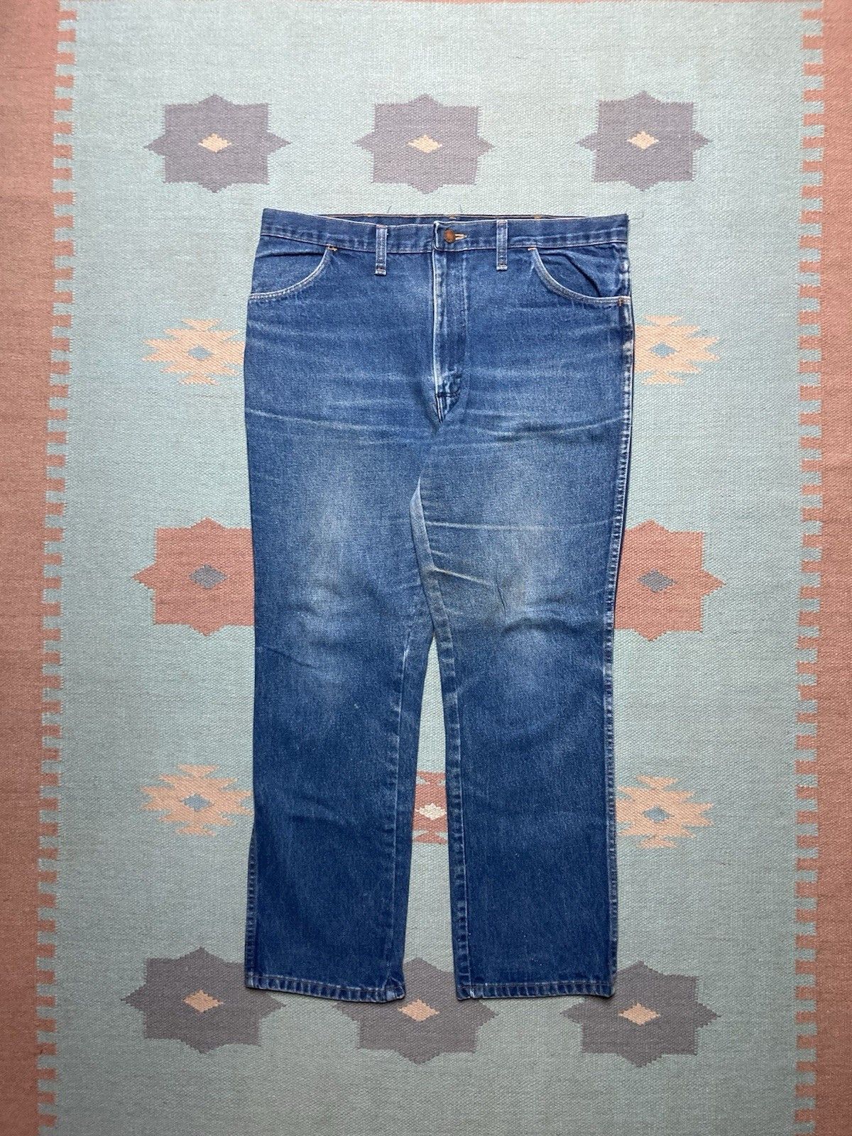 Vintage 80s rustler jeans worn faded denim straight talon USA 37x30 Size US 37 - 1 Thumbnail