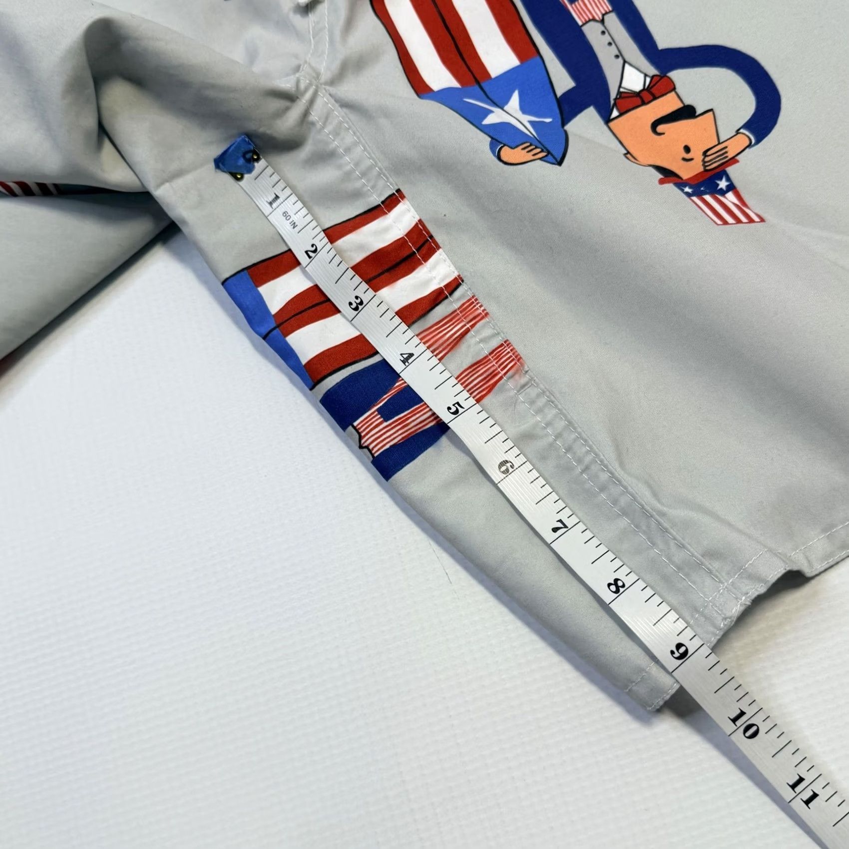 Vintage Wellen Mens 36 Gray Board Shorts USA Flag Patriotic Quick Dry Swim Trunks Made In USA 100% Poly Short Size US 36 / EU 52 - 4 Thumbnail