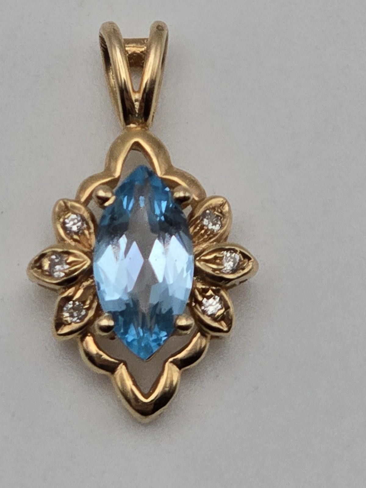 TCB Jeans 14k Gold Pendant Blue Topaz Diamond Accent Vintage T&C Size ONE SIZE - 1 Thumbnail