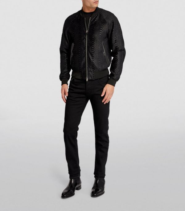 o1w1db10824 Lurex Wave Bomber Jacket in Black Menswear