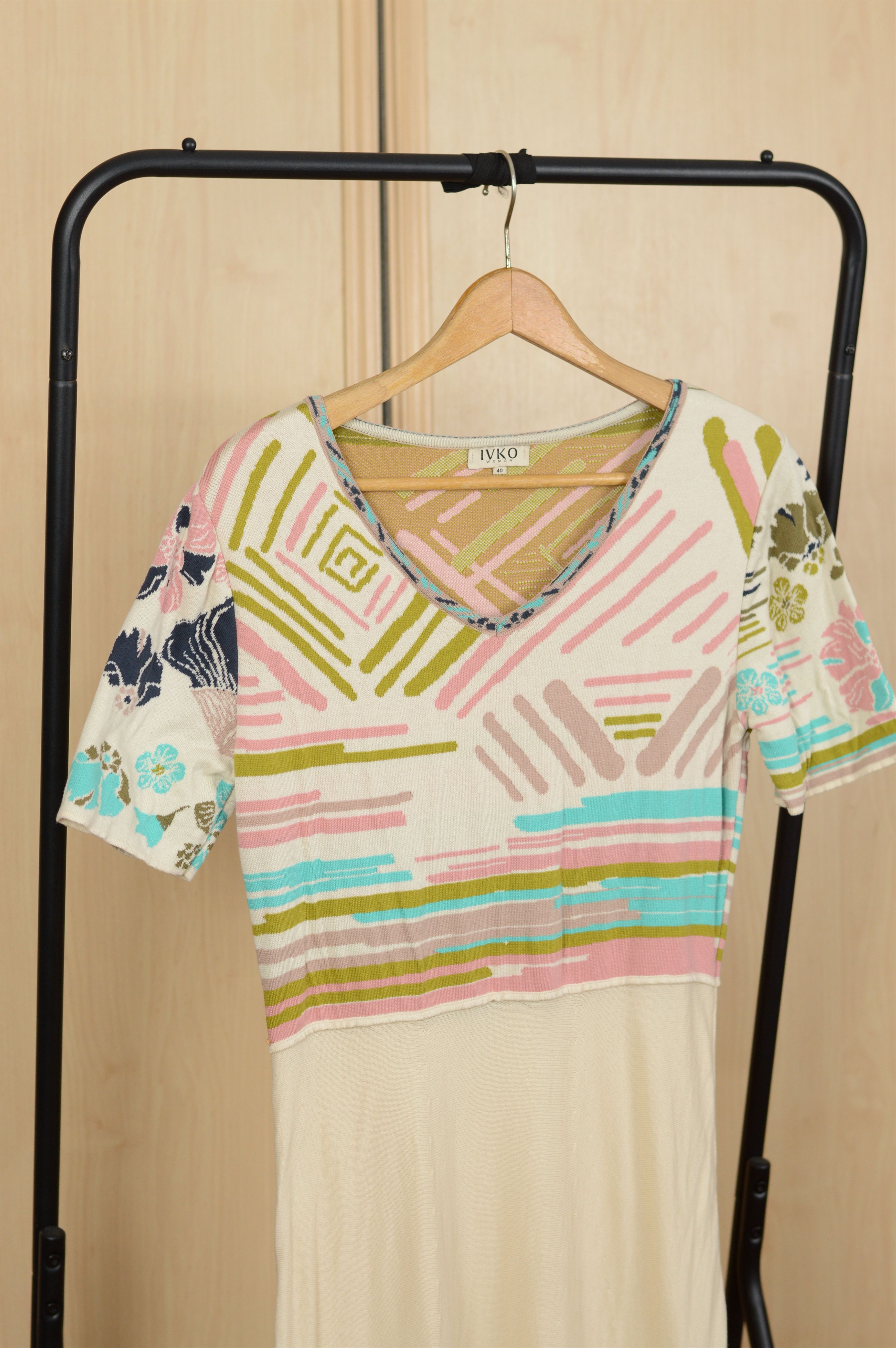 Designer IVKO Dress with stripe details Floral intarsia pattern Size S / US 4 / IT 40 - 5 Thumbnail