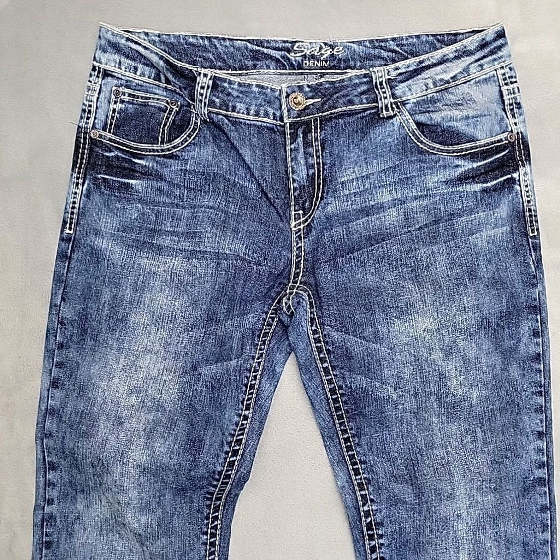 Denime Sage Jeans Womens 34 Blue Faded Denim Bootcut Bedazzled Stretch Western Cowboy Size 24" / US 00 / IT 34 - 3 Thumbnail