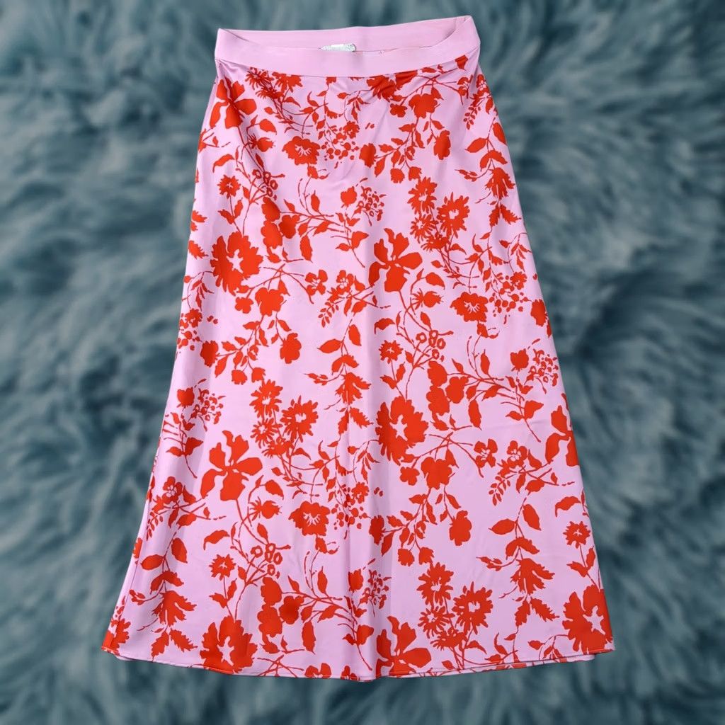 Outerknown Outerknown Skirt A-Line Midi Floral Elastic Waist Multicolor Lavender Pink 33in Womens M Size 32" / US 10 / IT 46 - 1 Thumbnail