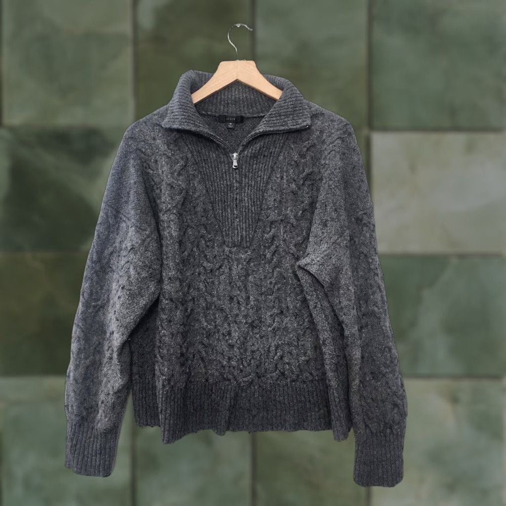 J.Crew J.CREW Cable Knit Sweater Women Medium Gray 1/2 Zip Merino Wool Alpaca Polyamide Knit Pullover Mock Neck Long Sleeve Casual Travel Regular M Womens Size M / US 6-8 / IT 42-44 - 1 Thumbnail