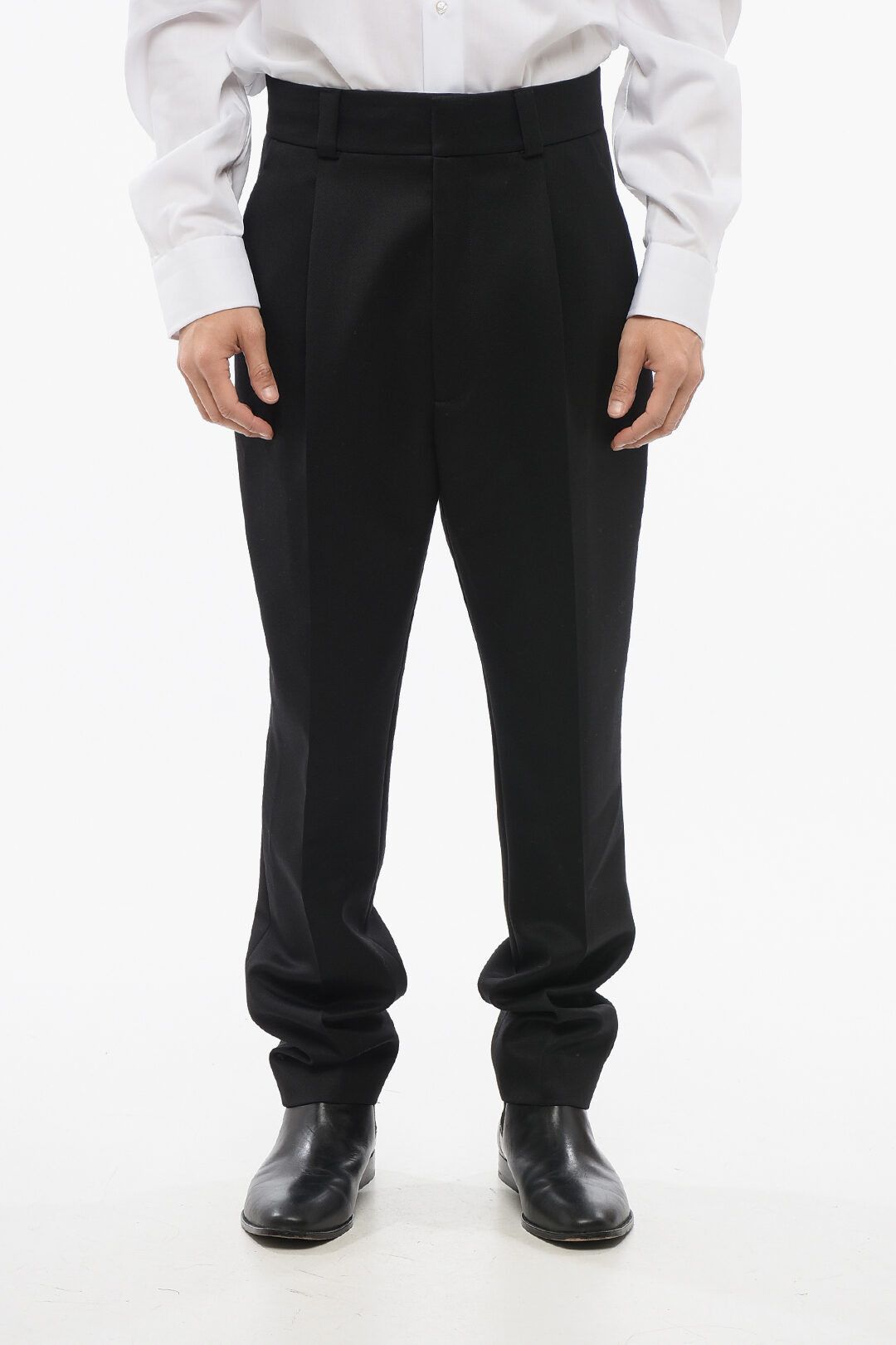 og1mm0825 Single-pleated 4-Pocketed Wool Pant in Black