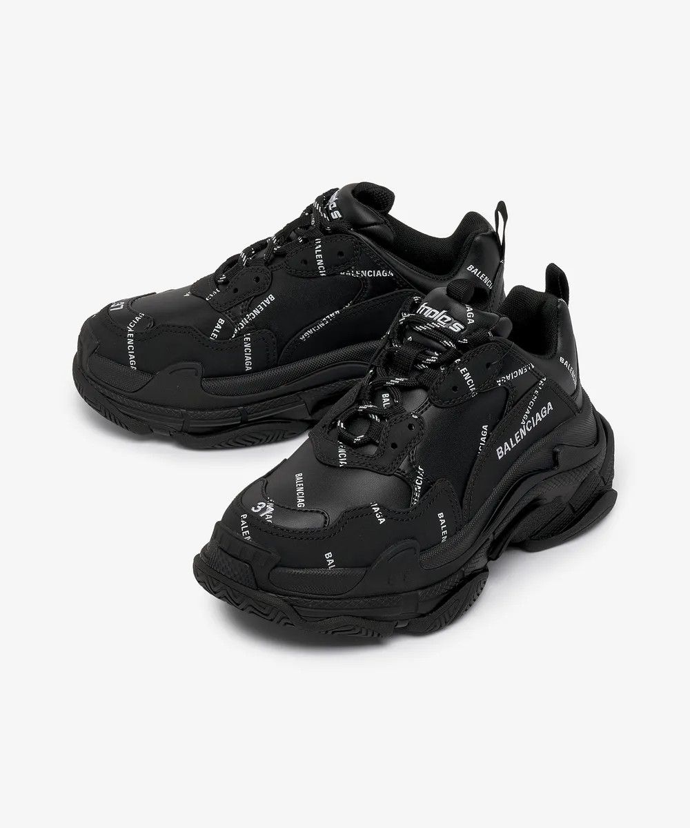 Balenciaga o1mt1gz0325 Triple S Sneakers Allover Logo in Black Size US 7 / IT 37 - 3 Thumbnail