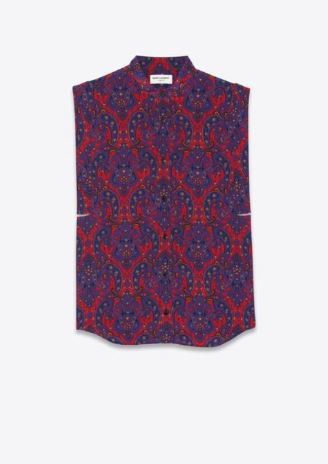 image of Saint Laurent Paris Oc11Z0124 Sleeveless Shirt In Printed Paisley Crepe De Chine in Red/Black (Size
