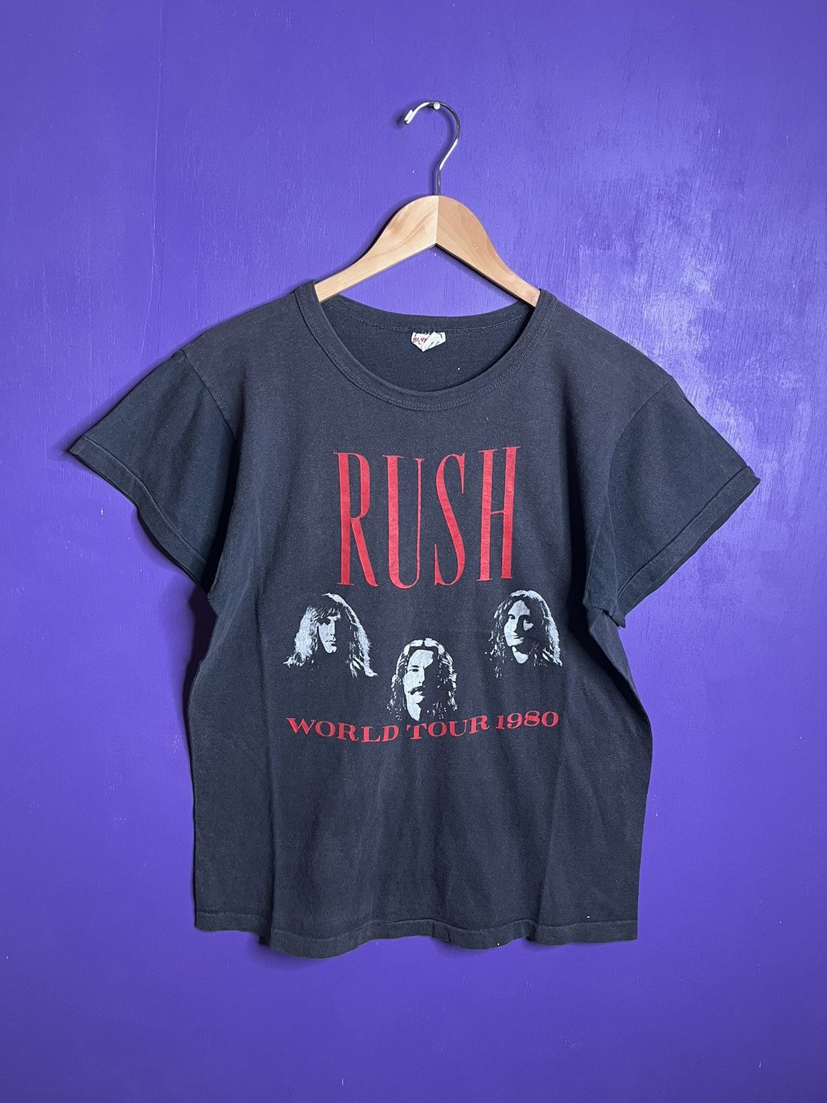 image of Band Tees x Tour Tee Vintage 1980 Rush Band Members World Tour T-Shirt in Black, Men's (Size Medium