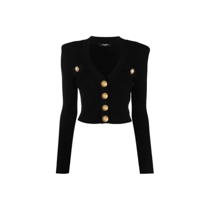 Balmain Balmain Black Buttoned Crop Knit Sweater 0079 Size S / US 4 / IT 40 - 1 Thumbnail