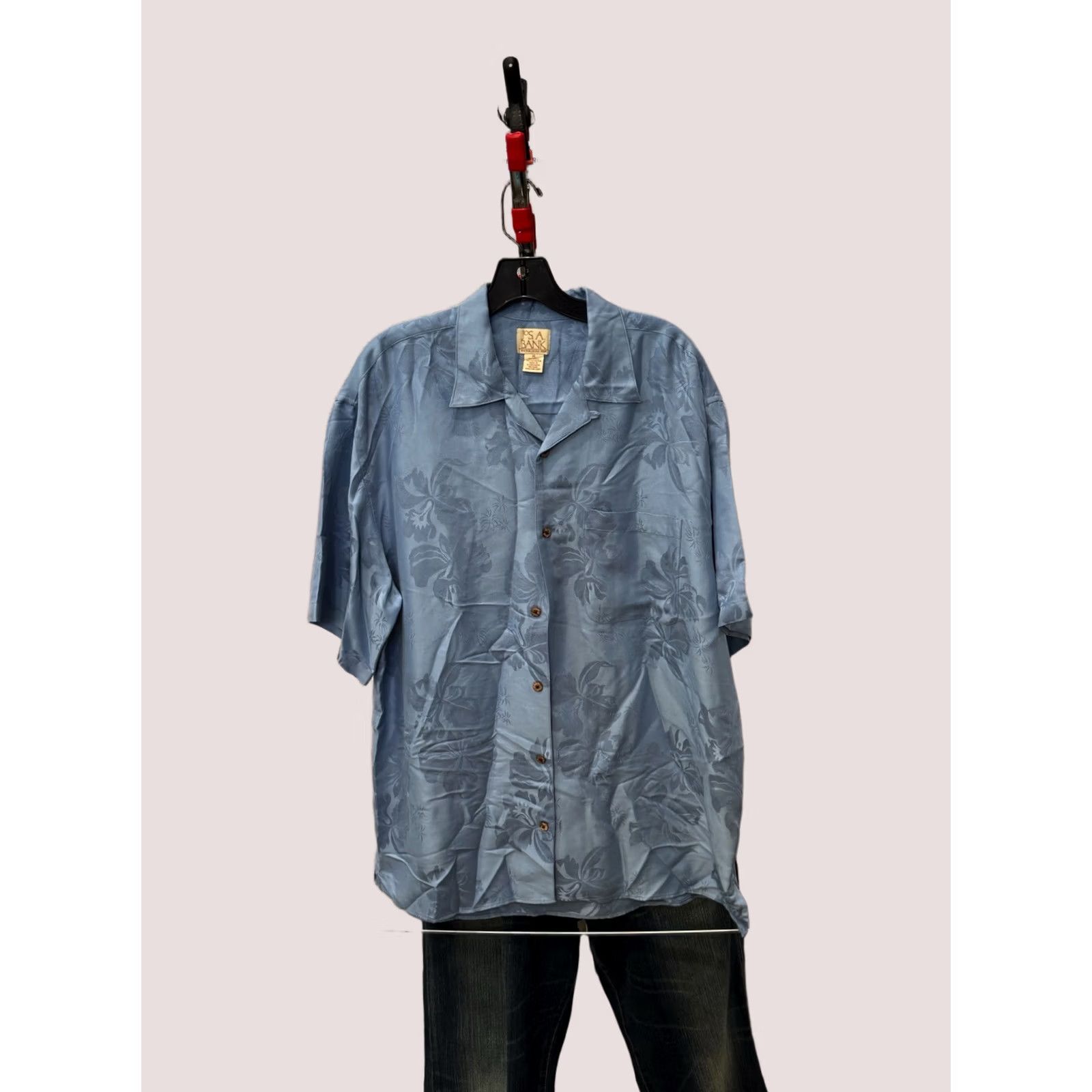 Vintage Jos A Bank Blue Floral SHORT SLEEVE BUTTON UP SHIRT XL Extra Large Poly Blend Mens Size US XL / EU 56 / 4 - 1 Thumbnail