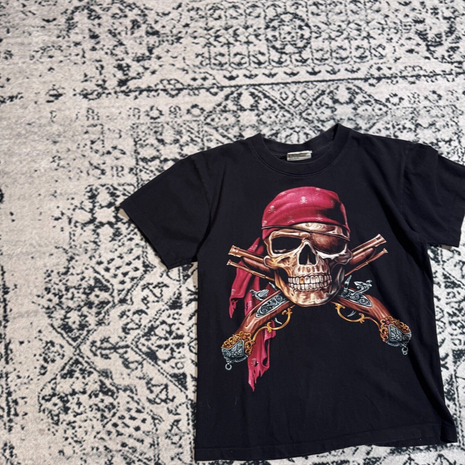 Vintage Vintage Black Cotton T-Shirt Size M Y2K 90s Skull Piracy Size US M / EU 48-50 / 2 - 4 Thumbnail