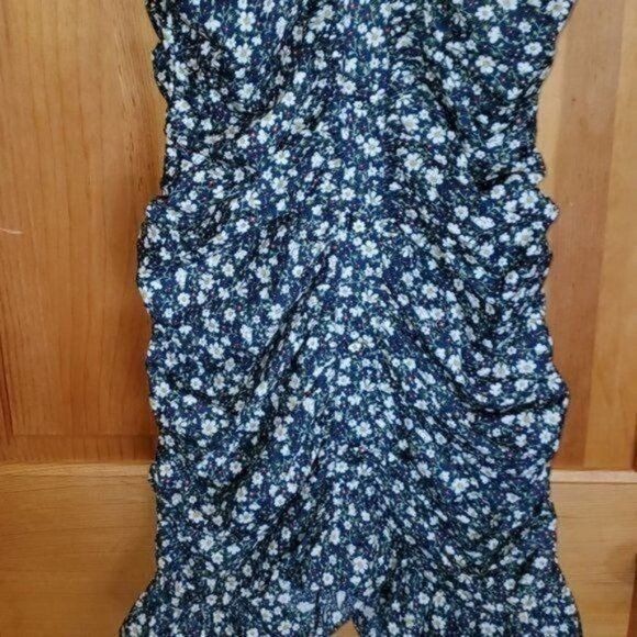 Vintage Dress Forum Navy Floral Vneck Sleeveless Rushed Zippered Sz Size M / US 6-8 / IT 42-44 - 3 Thumbnail