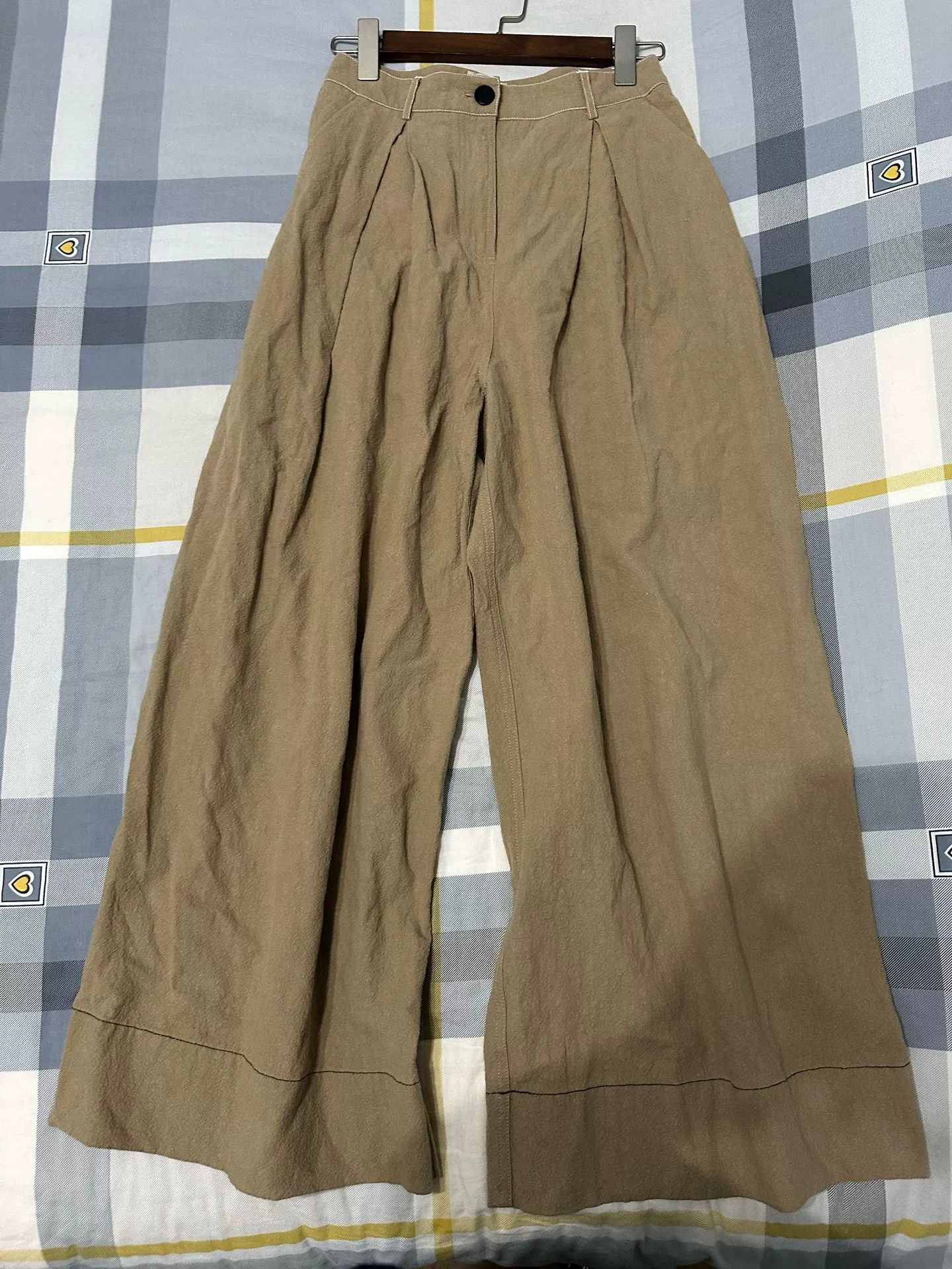Japanese Brand Beige Cotton Linen Wide Leg Trousers Size US 28 / EU 44 - 1 Thumbnail
