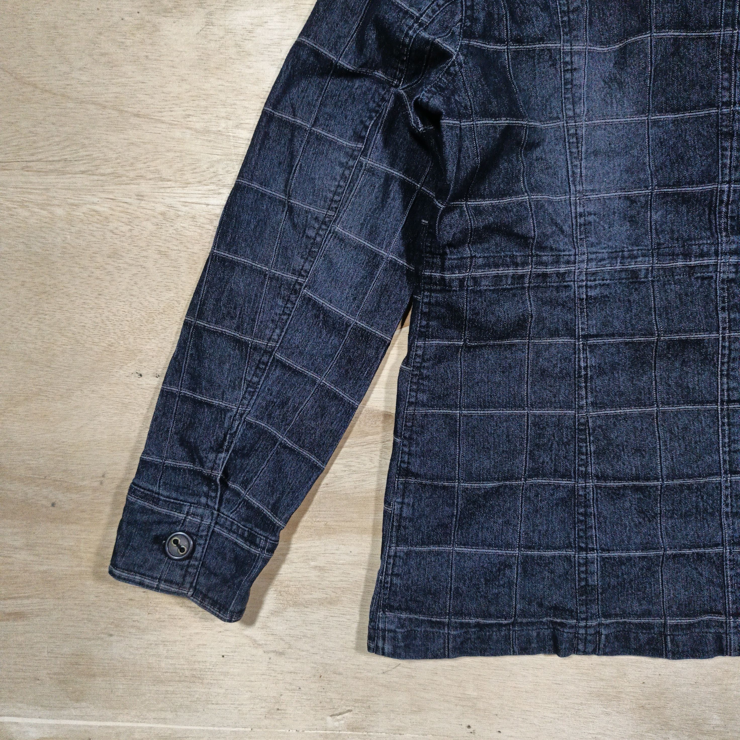 Japanese Brand Plymtone Mock Neck Quilted Grid Pattern Denim Jacket Size L / US 10 / IT 46 - 8 Thumbnail