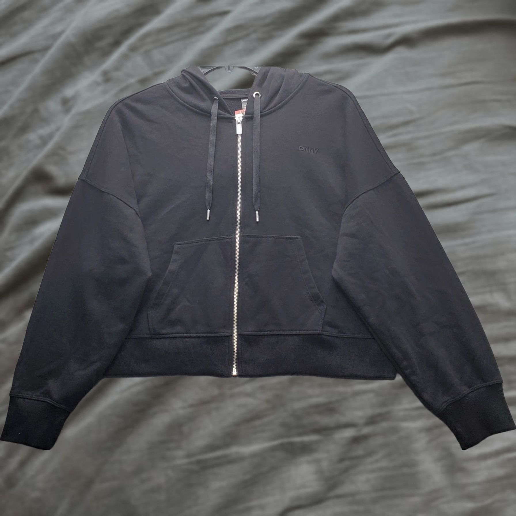 DKNY DKNY Womens XL Black Crop Hooded Jacket Full Zip T Jacket Official Sportswear Clothing Size XL / US 12-14 / IT 48-50 - 1 Thumbnail