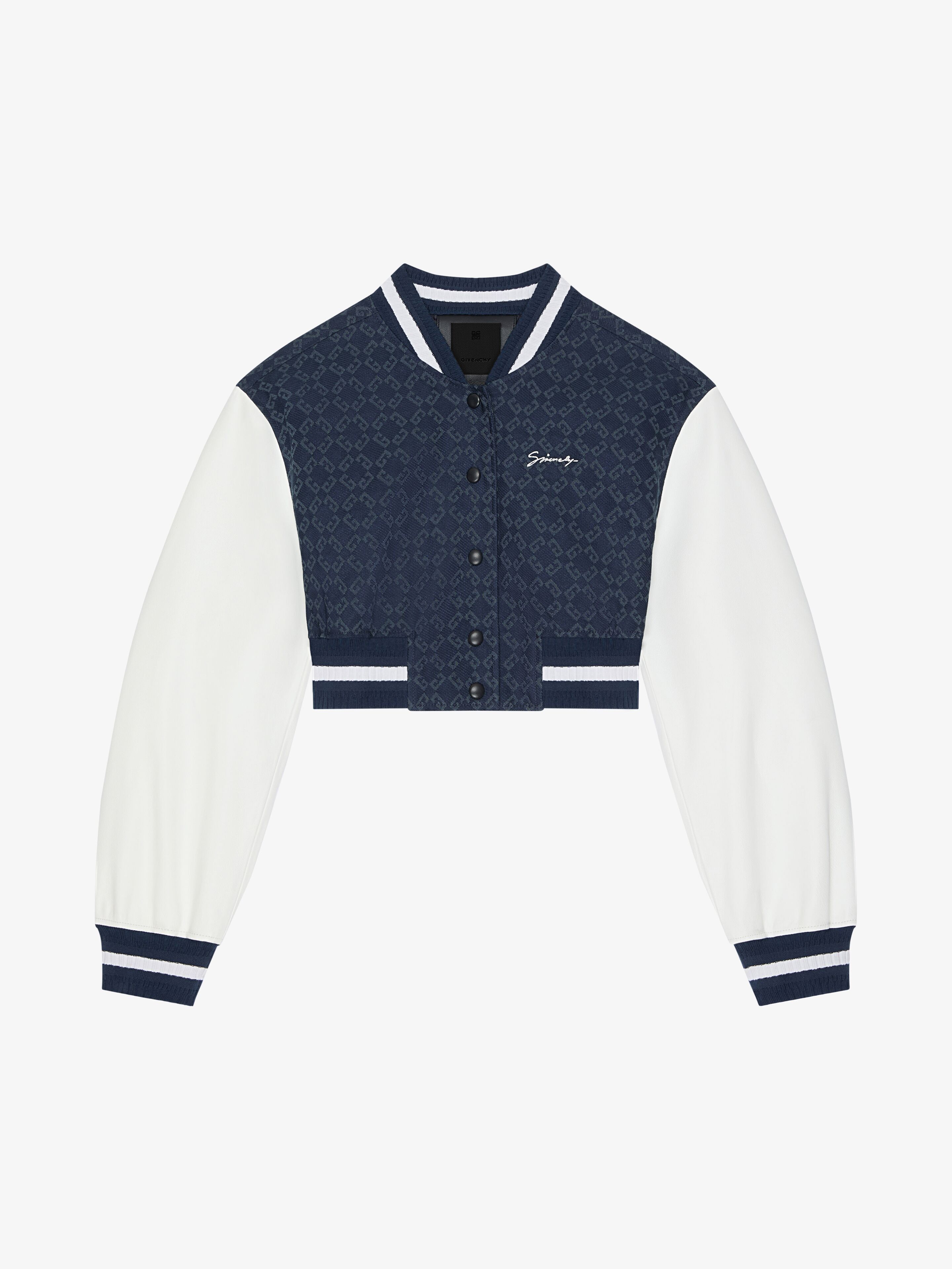 oc11z0725 Cropped Varsity Jacket in Blue/White