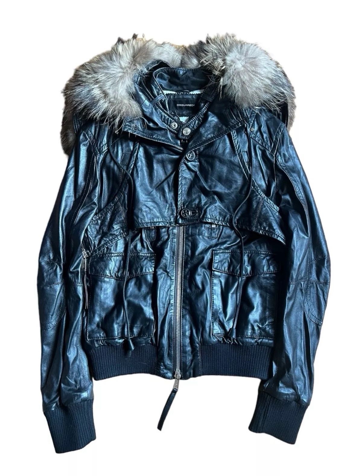Pre-owned Dsquared2 2000's Fur Hooded Leather Bomber Jacket In Black