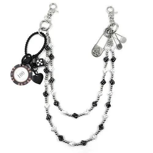 Jewelry Dice Black and White Beaded Wallet Chain, Pants Chain Size ONE SIZE - 4 Thumbnail