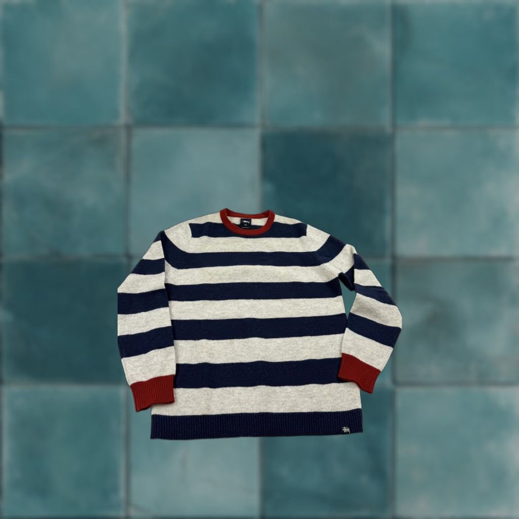 Vintage Stüssy Sweater Mens Small Blue Wool Blend Pullover