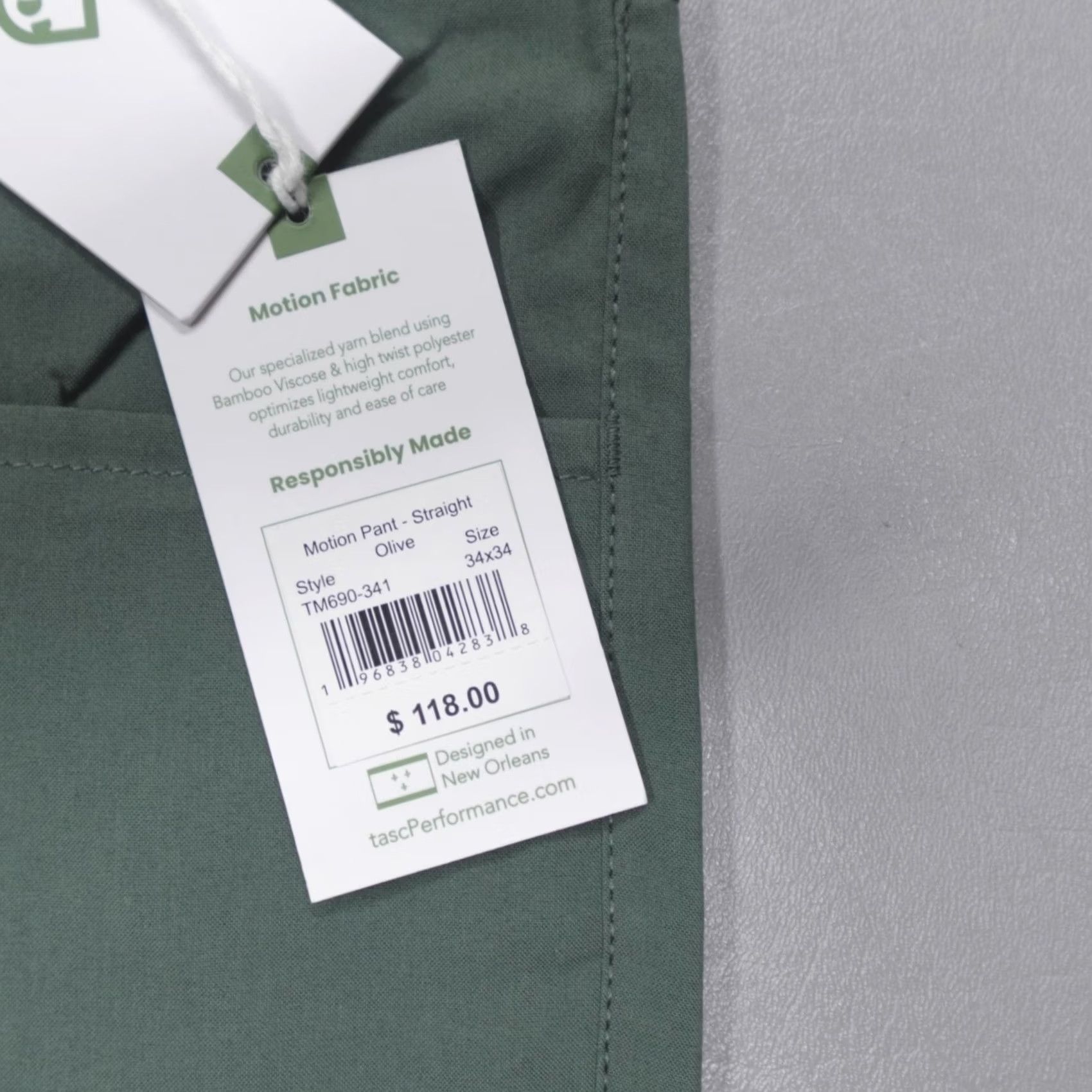 Olive Tasc Motion Pants Tailored Fit Lightweight DWR Olive Men's 34x34 Cargo? Size US 34 / EU 50 - 3 Thumbnail