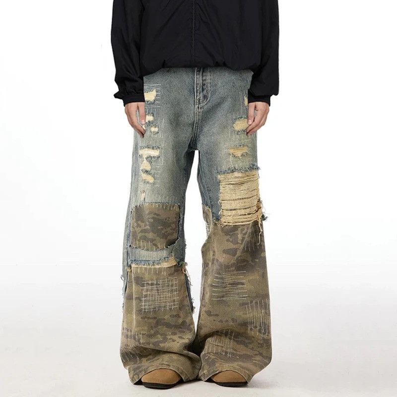 High Street Embroidery Camouflage Jeans
