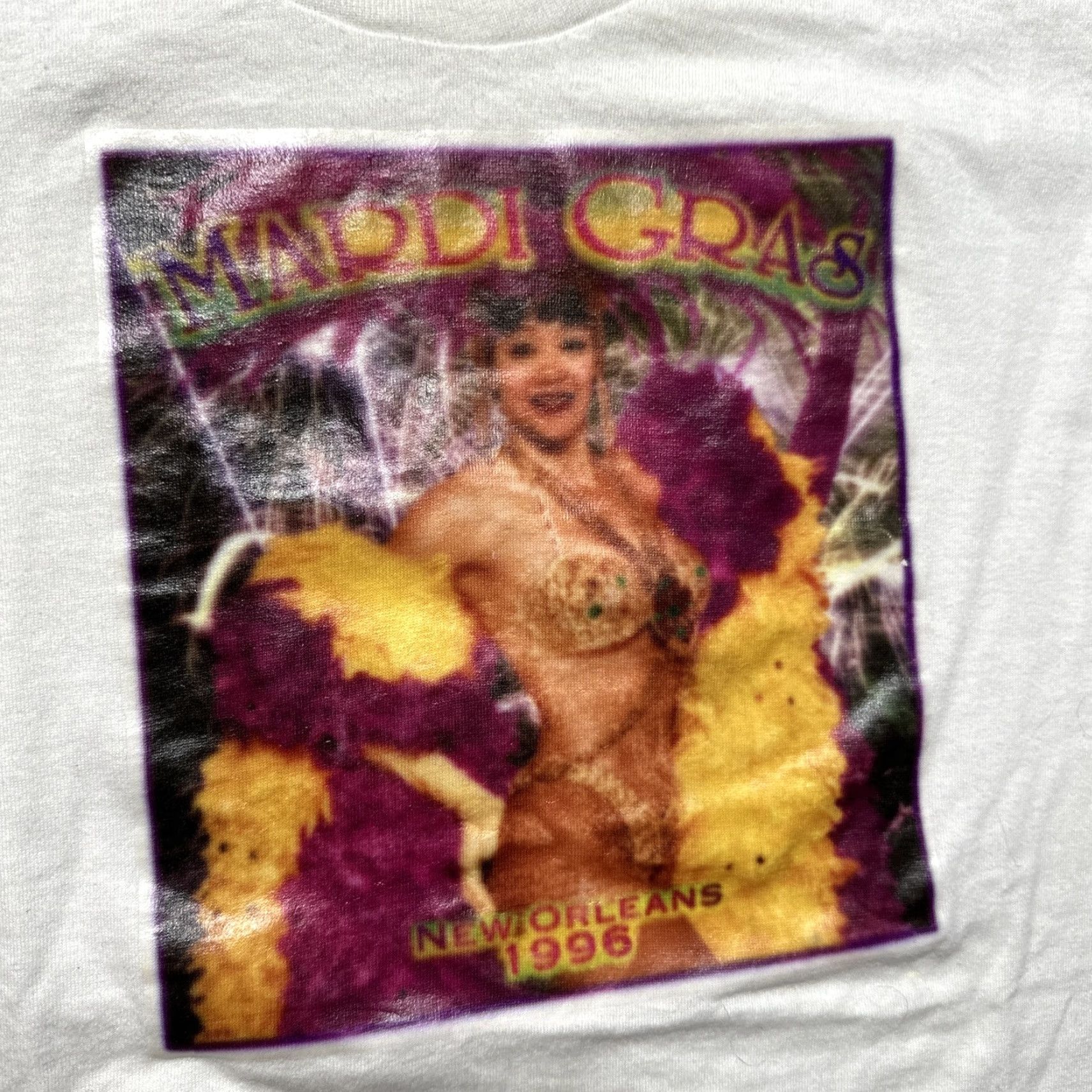 Vintage VINTAGE New Orleans Mardi Gras Jazz Dancer 1996 Abstract Art T-Shirt SZ L White Men L Jazz Shirt Art 90s? Size US L / EU 52-54 / 3 - 3 Thumbnail
