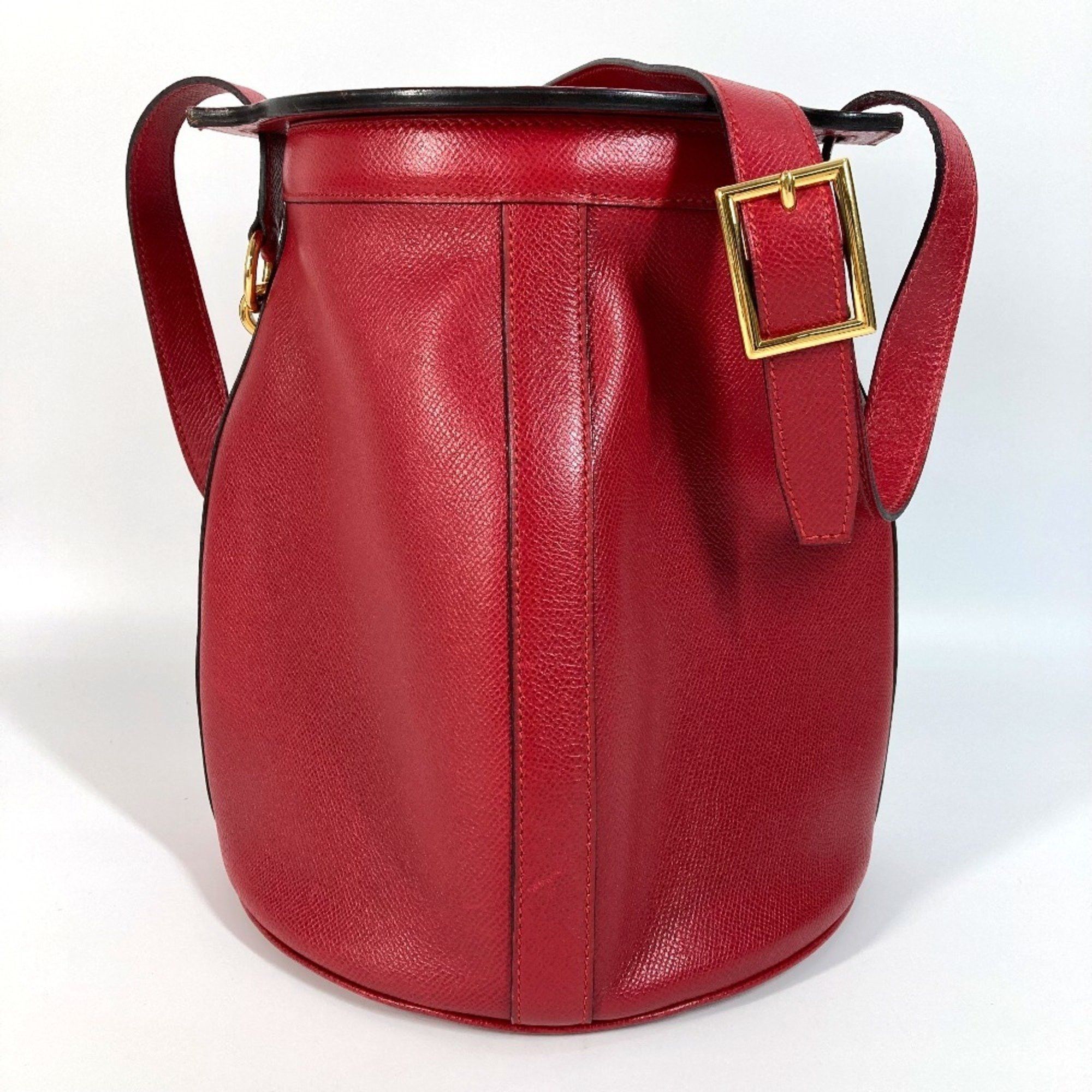 Hermes Box Farming Bag Vintage Bucket Shoulder Cushvel Men's Women's Red