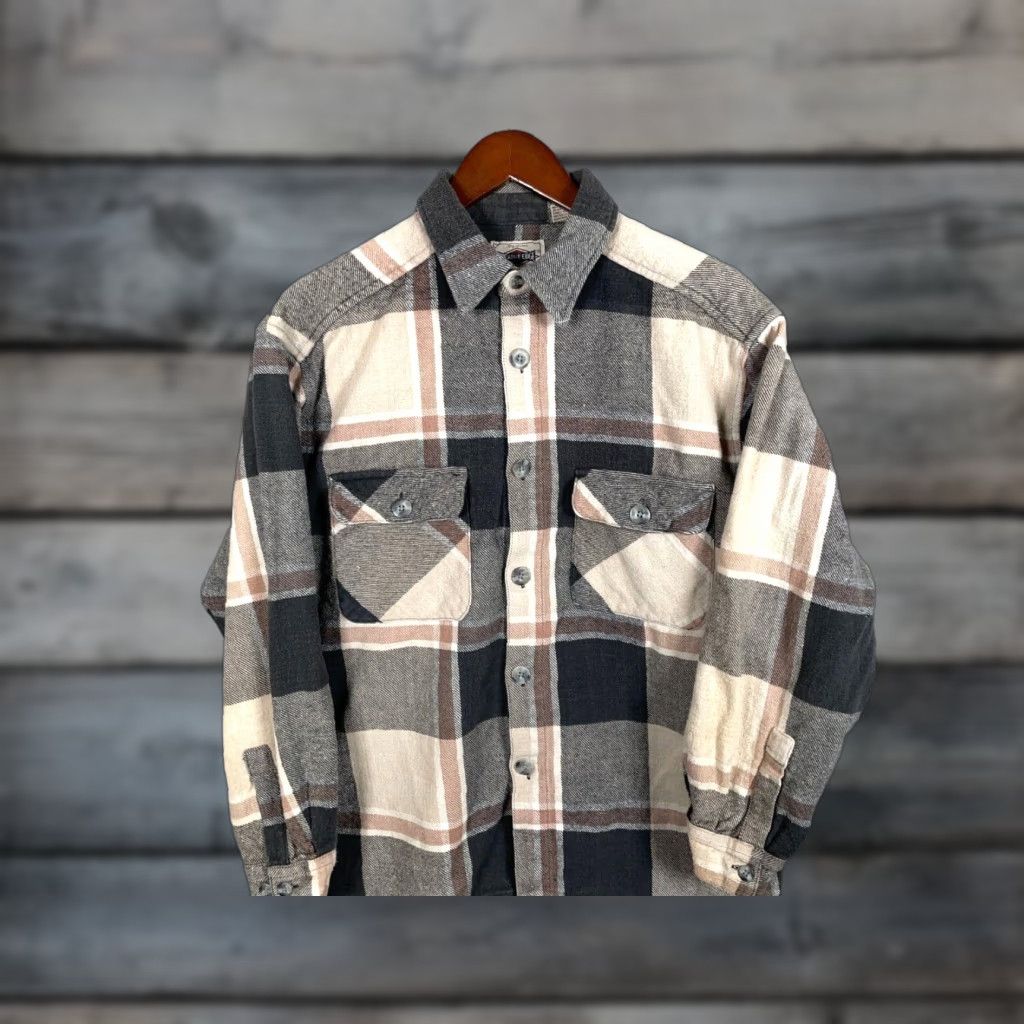 Vintage VINTAGE Creative Edge Shirt Adult Large Beige/Black Check Flannel 90s Grunge Workwear Mens Size US L / EU 52-54 / 3 - 1 Thumbnail