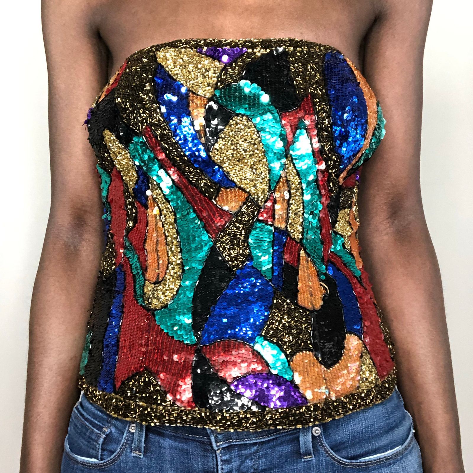 Oleg Cassini VTG Oleg Cassini Black Tie Silk Beaded Sequin Corset Size M / US 6-8 / IT 42-44 - 7 Thumbnail