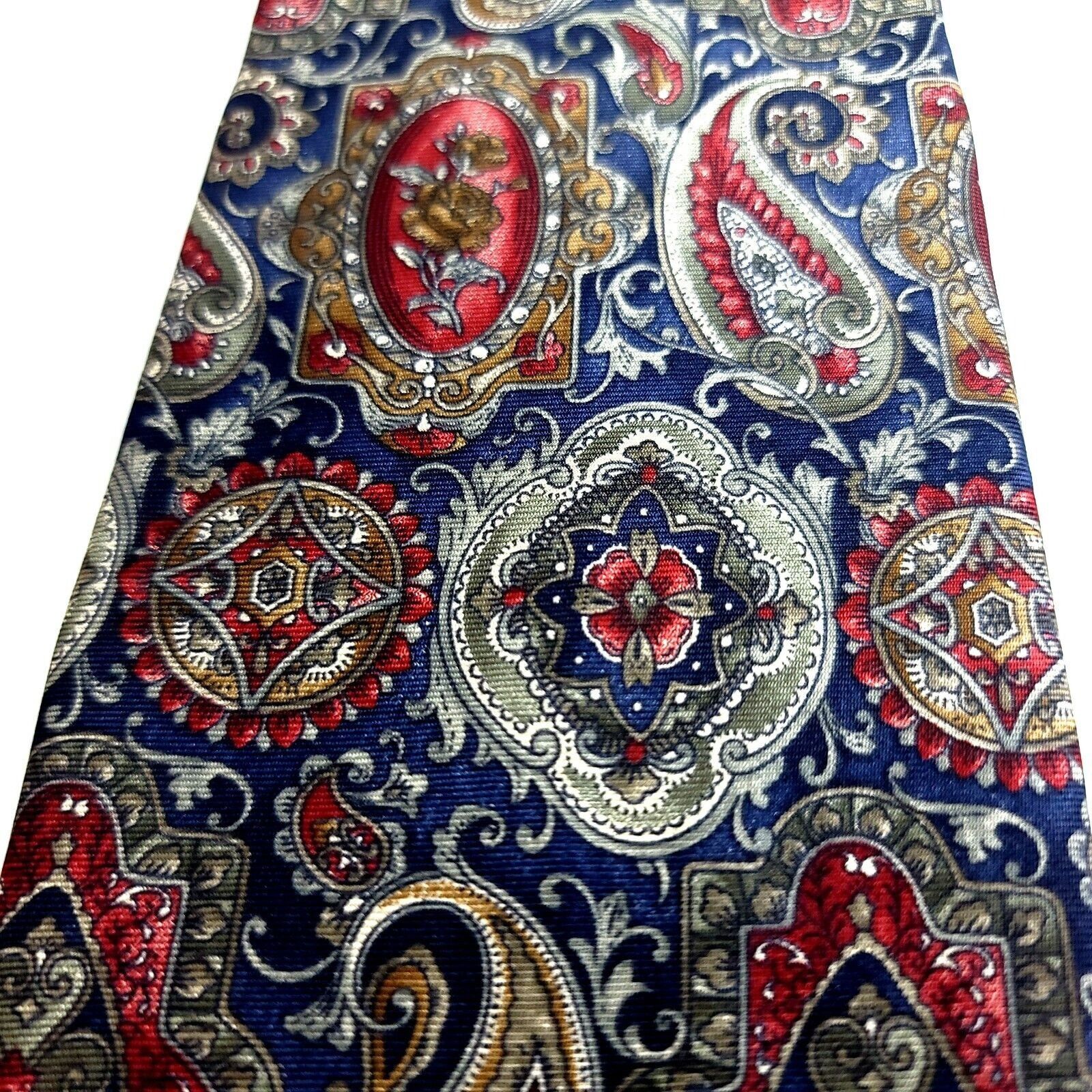 Van Heusen Van Heusen 417 Blue Red Paisley Print Short Wide Silk Tie Size ONE SIZE - 3 Thumbnail