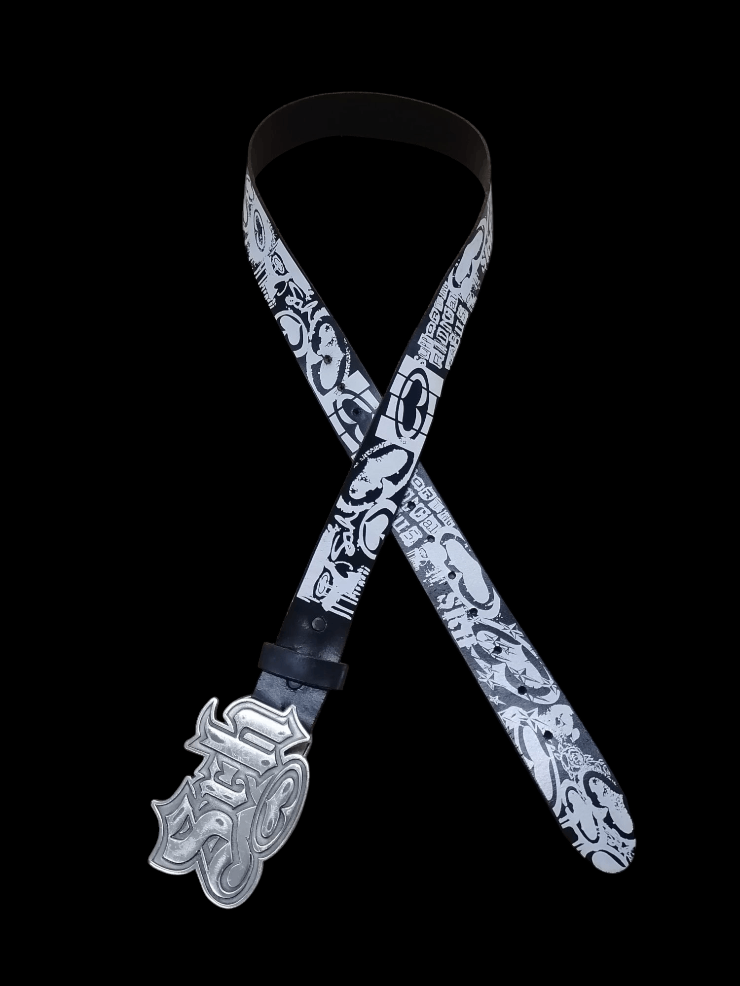 Genuine Leather S.R.H Pure Pewter Big Buckle Over Print Leather Belts Size ONE SIZE - 7 Thumbnail