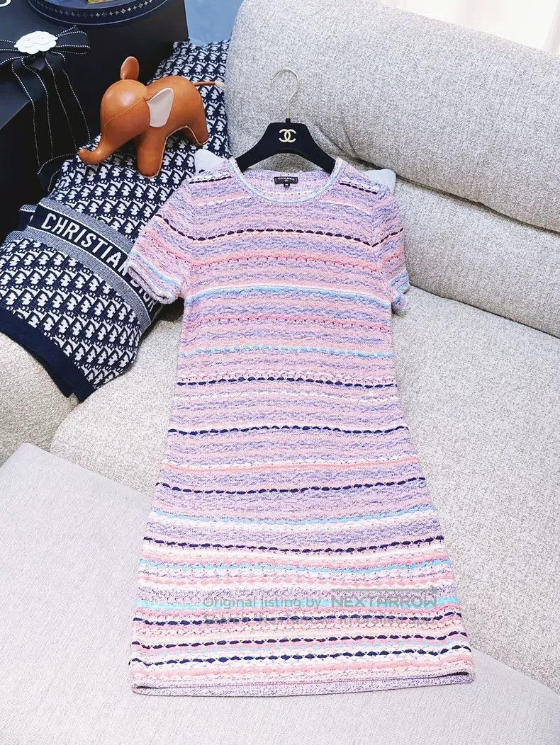 Chanel Chanel Pink and blue mixed-colour striped short-sleeved kn Size XS / US 0-2 / IT 36-38 - 1 Thumbnail