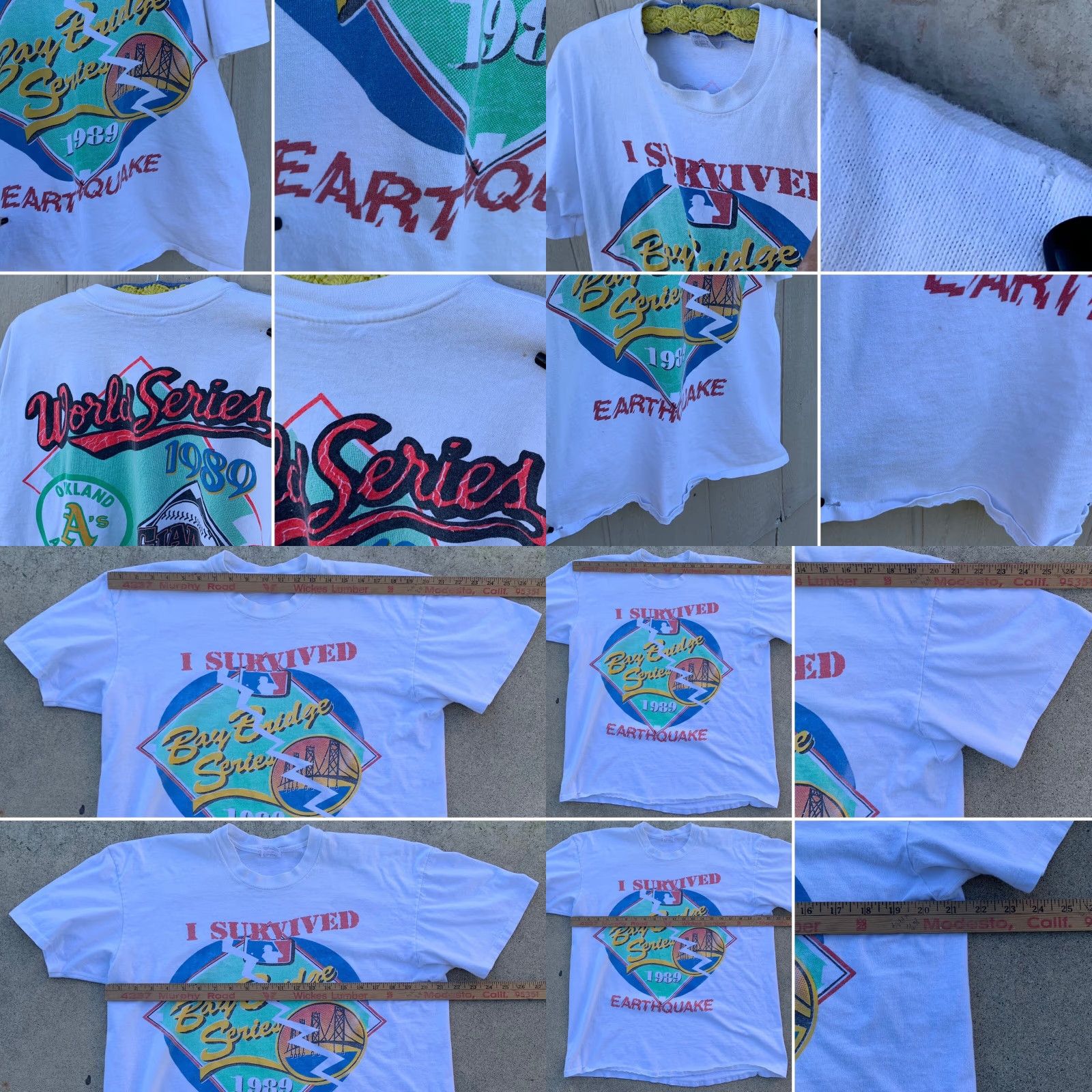 Vintage VINTAGE I Survived Bay Bridge Series 1989 Earthquake World Series t-shirt XL Shirt Men White 1989 Earthquake World Series A’s Giants Graphic Tee Size US XL / EU 56 / 4 - 8 Thumbnail