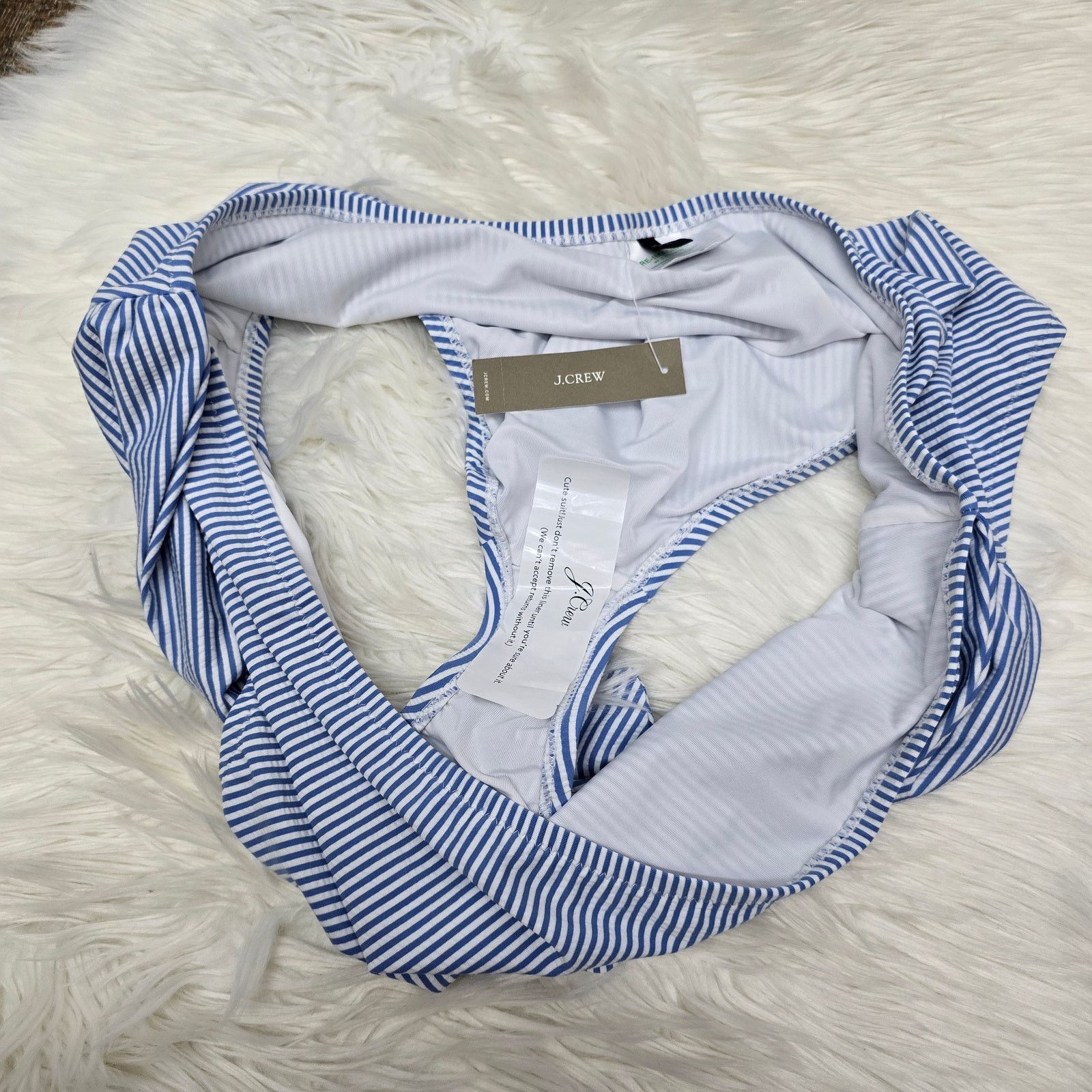 J.Crew NWT J Crew Tie High-Rise Bikini Bottom Seersucker 3X Striped Size ONE SIZE - 10 Thumbnail