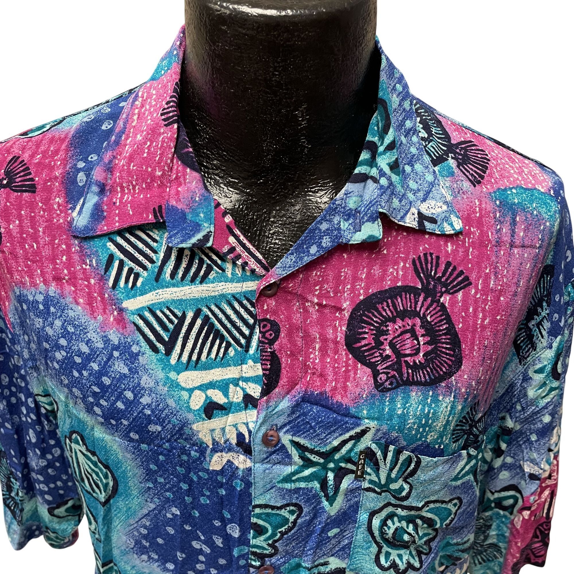 Other Vtg Cafe Blue SEASHELL Ocean Tropical Hawaiian Shirt Size US M / EU 48-50 / 2 - 2 Thumbnail