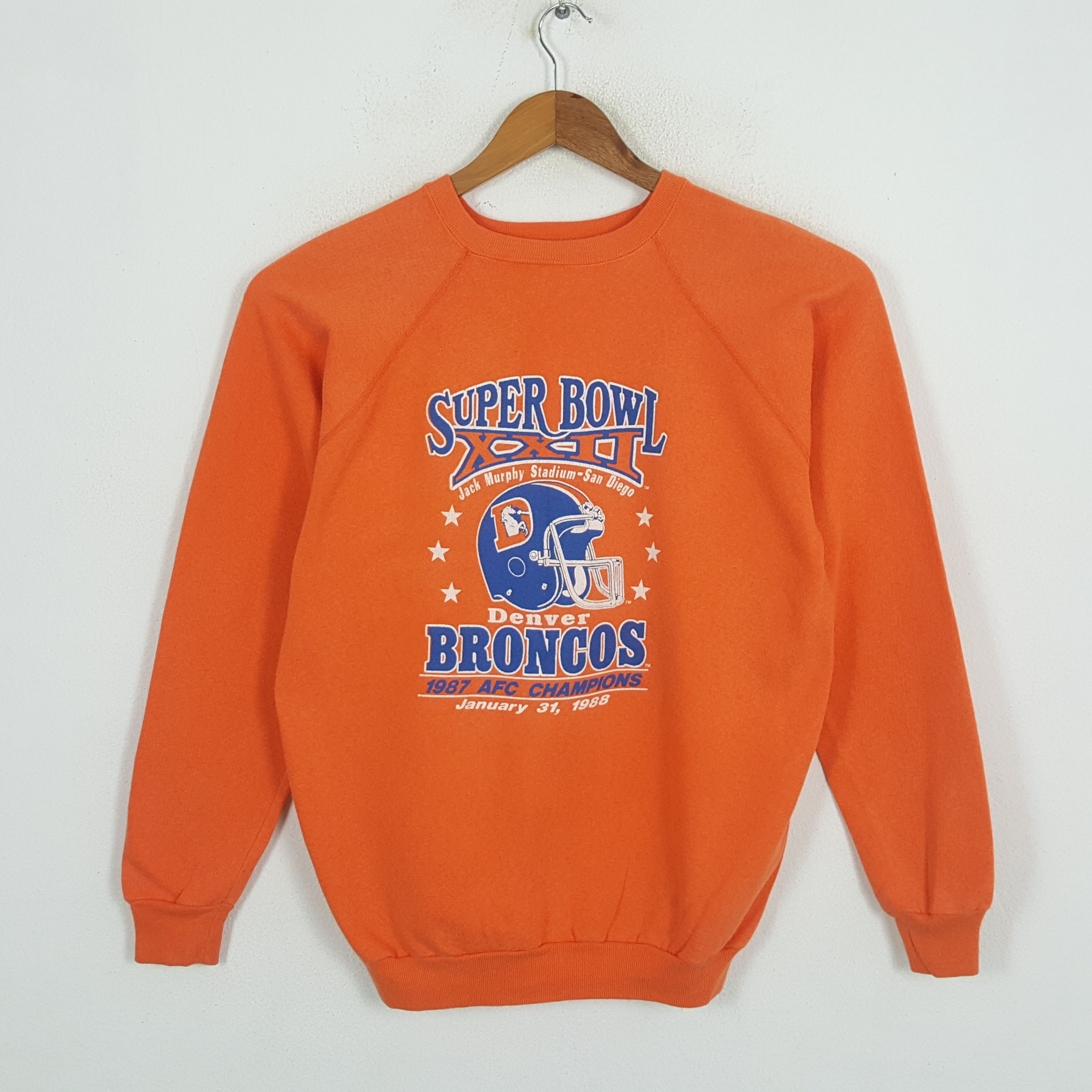 image of 80's Denver Broncos American Football Sweatshirts in Orange, Men's (Size Medium)